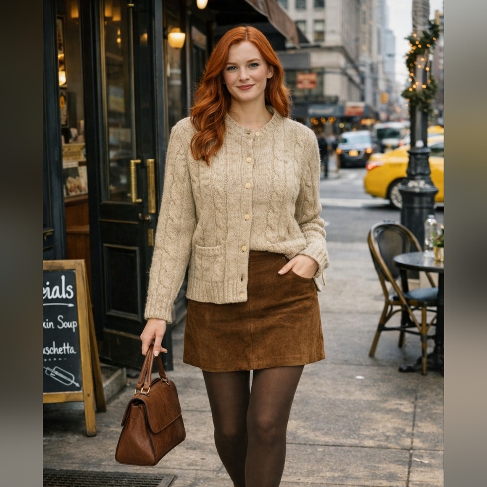 Talbots Womens L WOOL SHETLAND Cream Cardigan Jumper Knit Fisherman Classic Lux